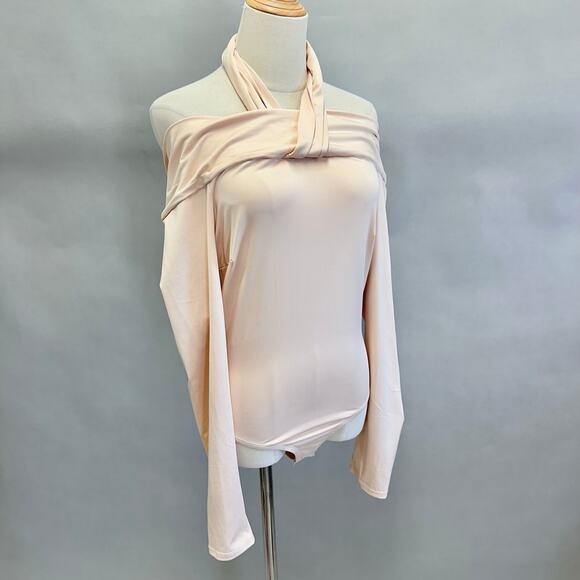 Dream Bandits jersey Bodysuit in light peach off the shoulder halter Size Medium - Picture 4 of 14